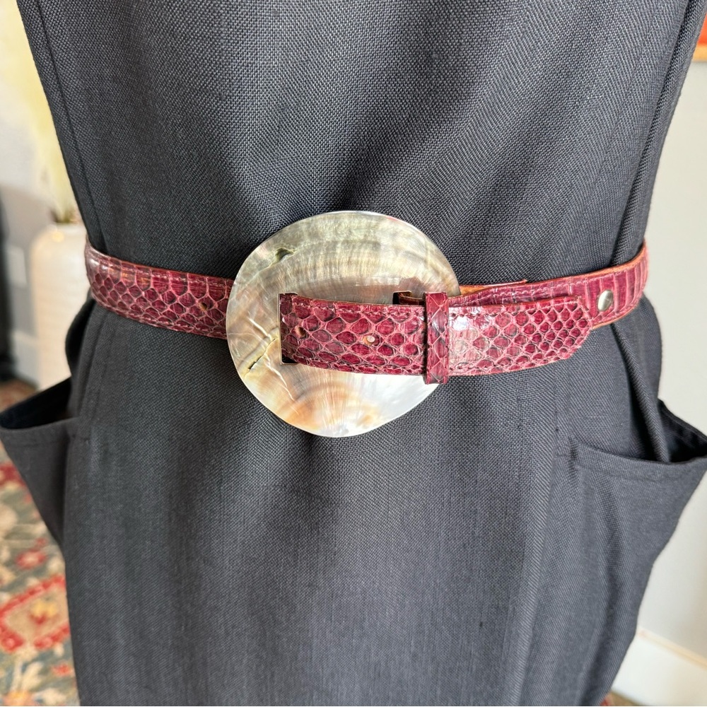Vintage Snakeskin Shell Leather Belt